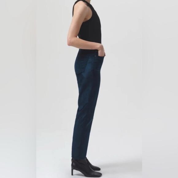 Agolde Deep Teal Green Soft Velvet High Rise Stovepipe Jeans Pants 30 - Picture 3 of 11